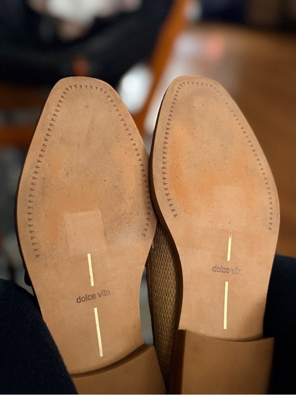 Dolce Vita Straw Loafers with Cream Trim and Brown Bit - Picture 5 of 7